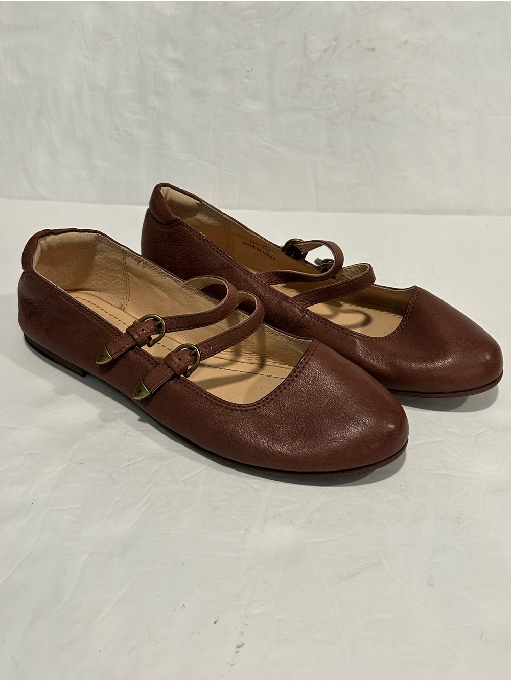 Frye Carson Multi Mary Jane Leather Flats - Brown / Cinnamon, Size 9.5
